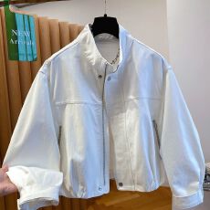 批发超好看白色工装外套女短款2026新款春装韩版宽松休闲立领夹克上衣