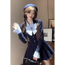 批发入秋韩系ins连衣裙<b class='q'>套装</b>假两件穿搭学院风氛围感富家千金a字百褶裙