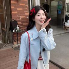 批发蓝色刺绣外套女春秋新款韩系百搭<b class='q'>宽松</b>小个子工装夹克上衣