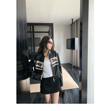 批发Hhyii 冷翠曼特 黑色复古机车皮衣外套女秋百搭休闲PU皮夹克上衣