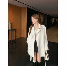 批发秋天家英伦风双排扣围脖领系带收腰中长款风衣外套女小个子早秋季