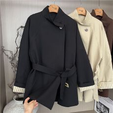 批发韩系系带立领短款风衣女秋季2025新款高级感气质大衣今年流行外套