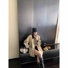 批发Skk Store 高智巴恩风 卡其色风衣撞色格纹拼接短款宽松外套女秋