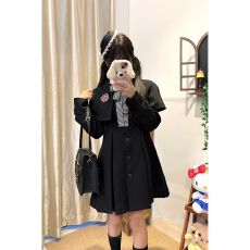 批发2025秋冬季新款学院风小个子JK制服中长款收腰显瘦斗篷风衣外套女