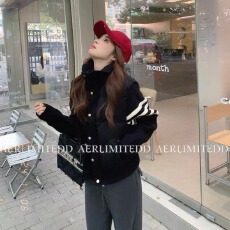 批发韩系学院风设计感拼接针织棉服<b class='q'>男</b>女秋冬独特别致立领轻薄棉衣外套