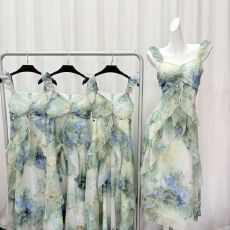 批发雪纺面料+内里+胸垫拉链一【<b class='q'>实拍</b>】林间浮夏吊带气质连衣裙女长裙