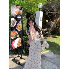 批发白塔玫瑰连衣裙女温柔仙女风夏秋花边韩系chic别致穿搭氛围感<b class='q'>长裙</b>