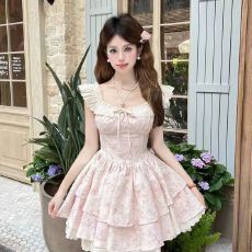 批发原版质量<b class='q'>田园</b>公主飞袖温柔夏季纯欲风甜美显瘦气质上衣半身裙