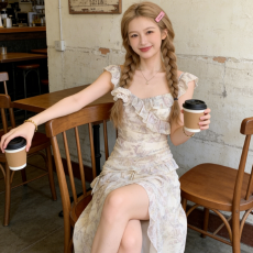 批发高捻雪纺带内里有拉链一温柔度假风女夏季<b class='q'>小清新</b>减龄水墨<b class='q'>连衣裙</b>