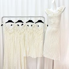 批发260克人棉螺纹面料+拓印一实拍----法式波点连衣裙腰瘦气质长款裙