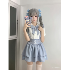 批发水色系统蕾服天使界隈量产型女士蕾丝短袖衬衫+吊带裙子<b class='q'>套装</b>