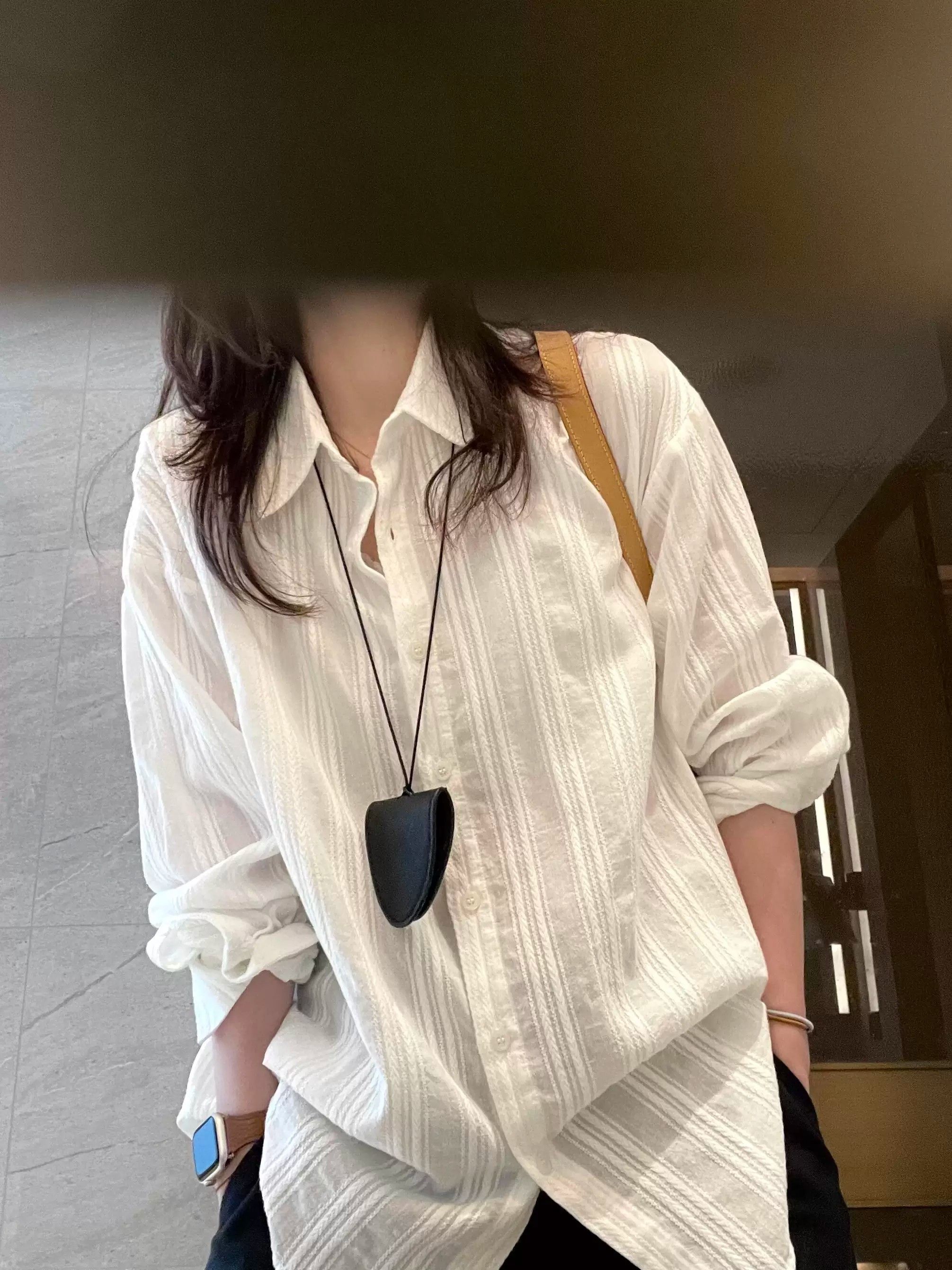 한 부서 순면 화이트 자카드 긴팔 여성 셔츠 봄 여름 오래된 돈 바람 루즈핏 느긋한 자외선 차단 셔츠 ins