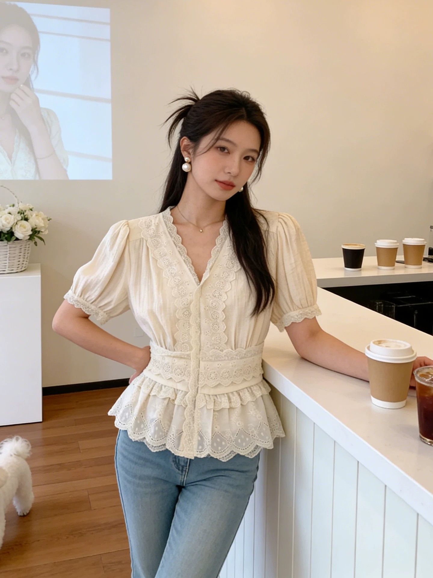 파란색 체크무늬 베이비 칼라 여성 드레스 여름 작은 키 레트로 학원 스타일 디자인 센스 불규칙 짧은 치마