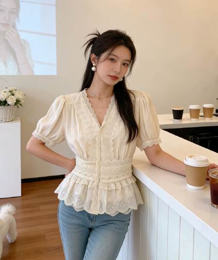 파란색 체크무늬 베이비 칼라 여성 드레스 여름 작은 키 레트로 학원 스타일 디자인 센스 불규칙 짧은 치마