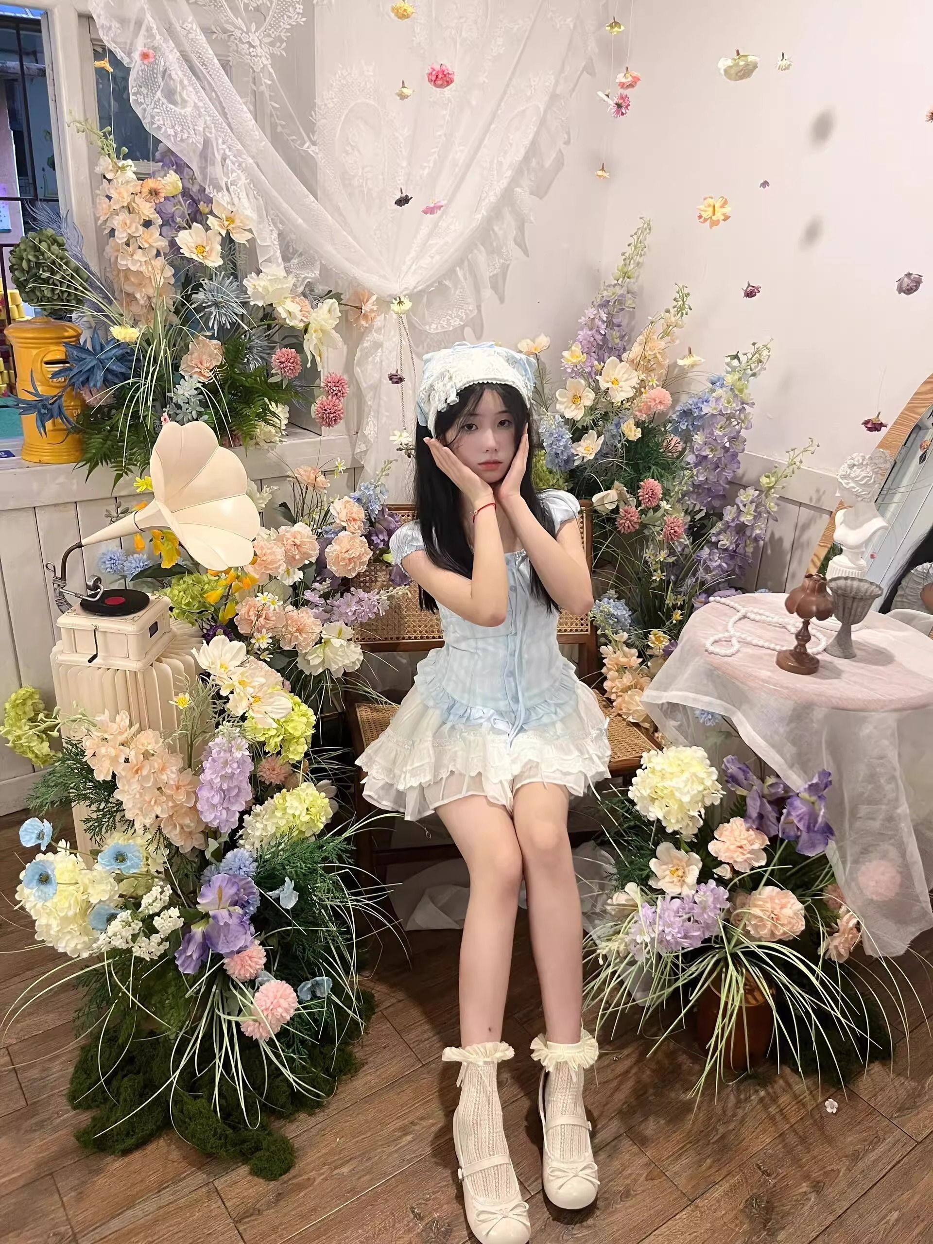 나이 나이 바람 전체 집합 착용 가져 가라. 달콤함 펌프 Pleat 레이스업 반팔 여성 품격 미니 스커트 레이스 반신 스커트 투피스 슈트