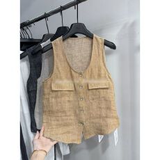 批发时尚老钱风多口袋设计U领无袖小衫女2026<b class='q'>夏</b>季新款背心上衣马甲潮