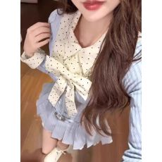 批发甜美学院风韩系衬衫<b class='q'>连衣裙</b>女设计感长袖蝴蝶结撞色显瘦<b class='q'>连衣裙</b>