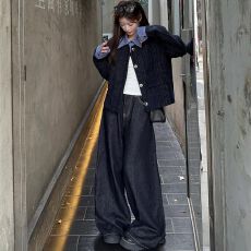 批发韩系假两件拼接翻领小香风<b class='q'>外套女</b>秋季新款宽松休闲短款夹克上衣潮