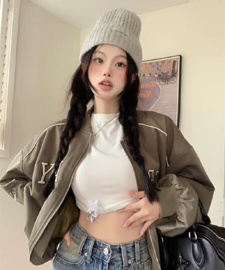 아메리칸 알파벳 자수 야구 유니폼 여성 코트 가을 루즈핏 캐주얼 재킷 슬림해 보이는 긴팔 맨위