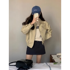 批发短款工装外套女2025<b class='q'>秋</b>季新款高级感小个子休闲宽松翻领棒球服夹克