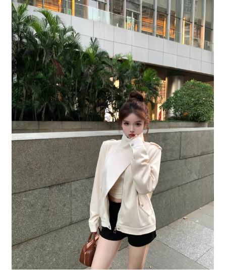 고급 센스 스웨이드 원단 폴로 칼라 긴팔 재킷 여성 의류 가을 2025 새로운 루즈핏 슬림해 보이는 다용도 재킷 맨위