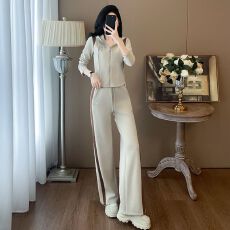 批发时尚休闲套装女早秋撞色拼接连帽开衫卫衣阔腿<b class='q'>裤</b><b class='q'>两件套</b>潮#890