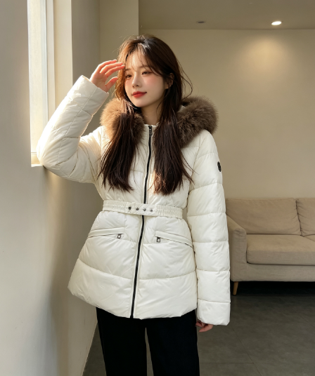 큰 모피 칼라 품격 폴로 칼라 허리 수축 슬림해 보이는 작은 키 연령 감소 면 의류 여성 코트 두꺼운 보온 루즈핏 빅 사이즈 트렌디