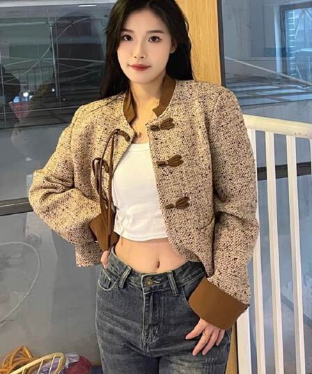 새로운 중식 단추 작은 샤넬 스타일 고급 센스 고유 한 패치워크 레트로 품격 명문 여성 올해 인기 아름다운 여성 코트