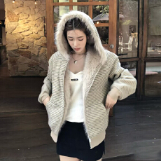 批发条纹廓形毛领2026冬新款羽绒棉服新款男女同款座山雕女宽松外套