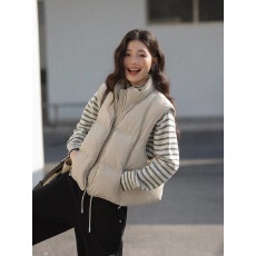 批发米白色马甲棉服外套女冬季韩系外穿巨好看马夹背心叠穿上衣