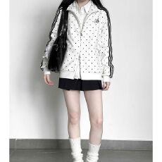 批发波点体操服外套女秋季新款宽松显瘦立领卫衣日系百搭条纹开衫上衣