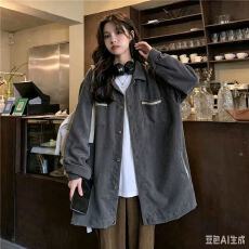 批发春秋复古灰***灯芯绒<b class='q'>衬衫</b>外套女秋新款设计感小众<b class='q'>衬衣</b>外穿上衣