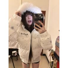 批发韩系毛领可爱星星羽绒棉服女新款冬季加厚连帽小个子保暖棉衣外套