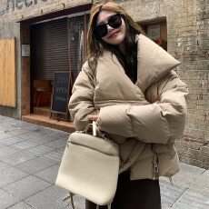 批发暖暖冬日 时髦宽松加<b class='q'>大码</b>韩版翻领短款羽绒服外套小个子羽绒棉服