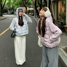 批发张贝贝ibell压胶直冲蓬松减龄保暖针织拼接轻羽绒棉服<b class='q'>外套女</b>