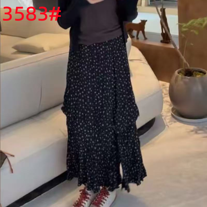 꽃무늬 주름 반신 스커트 반신 스커트 다용도 캐주얼