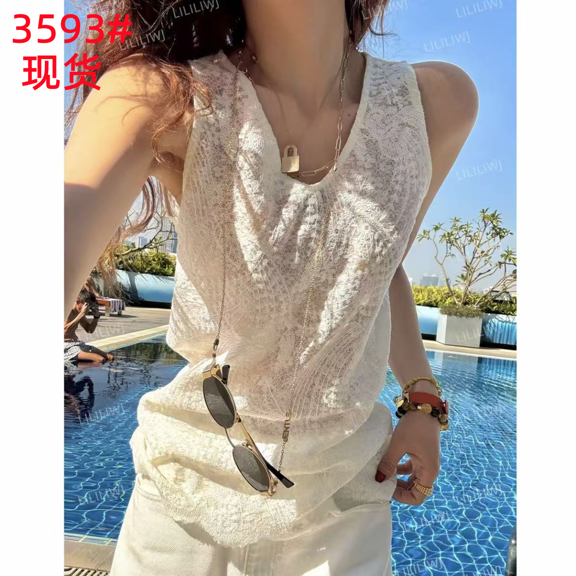 이른 봄 달콤함 레이스 레이스 패치워크 V넥 맨위