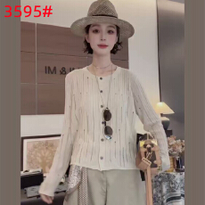 批发春季新款百搭<b class='q'>圆领</b>单排扣镂空长袖<b class='q'>开衫</b>