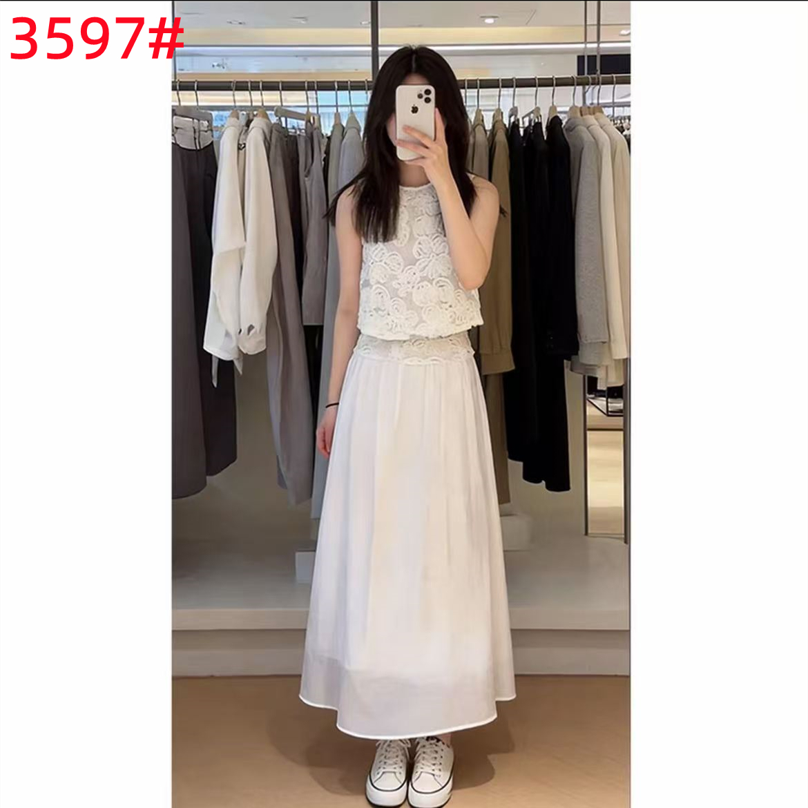 2026 봄 여름 하얀 달빛 세트 여성 민소매 꽃 작은 셔츠 반신 스커트 투피스 세트