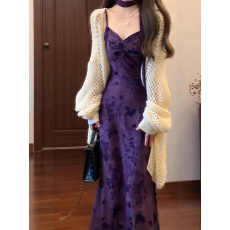 批发青雾漫林 2025鱼尾<b class='q'>吊带</b>裙女气质连衣裙a字<b class='q'>长裙</b>子