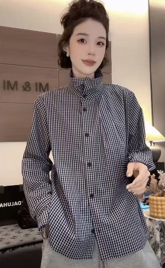 유럽 상품 패션 고급 빗질된 면 꽃밭 셔츠 중간 길이 루즈핏 얇은 스타일 화이트 다용도 긴팔 스탠드 칼라