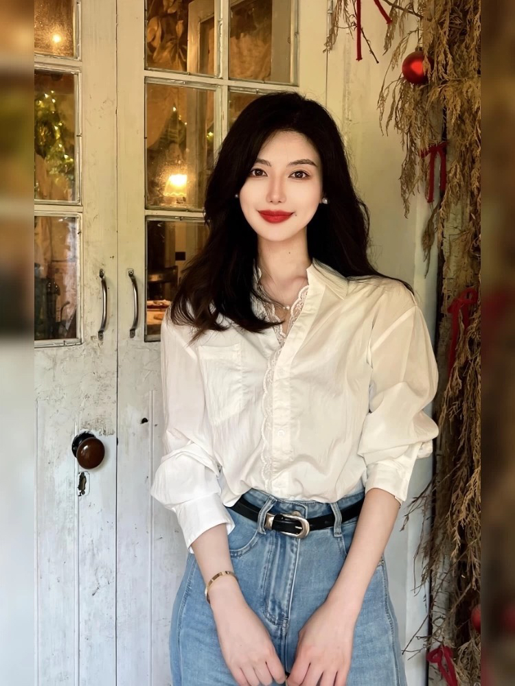 2026 봄 여성 의류 고유 한 슈퍼 잘 생긴 한 부서 chic Chic 프랑스식 디자인 센스 화이트 긴팔 셔츠 맨위