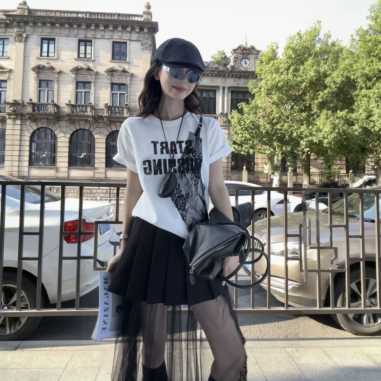 작은 법 茫茫 여름 슬림해 보이는 패션 편안함 다용도 패치워크 레이스 반팔 티셔츠