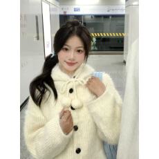 批发日系甜美软糯奶fufu<b class='q'>马海毛</b>球<b class='q'>开衫</b>毛衣女秋冬宽松加厚连帽针织上衣