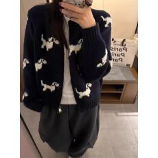 批发韩系小狗图案双拉链毛衣外套女秋冬季上衣加厚巨好看复古针织开<b class='q'>衫</b>