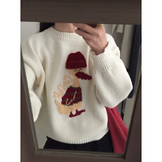 批发欧洲站新款<b class='q'>韩版</b>宽松圆领卡通提花鸭针织衫女慵懒风软糯毛衣外套潮