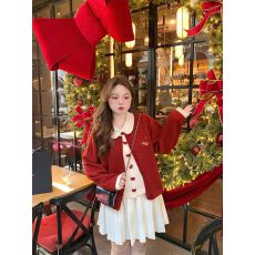 批发辣条大码女装 冬季内搭<b class='q'>胖</b><b class='q'>mm</b>蝴蝶结可外穿红色圣诞节假两件毛衣女