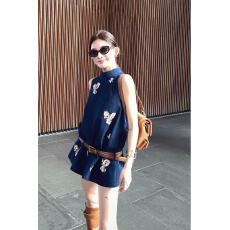 批发杜屁屁桃原创假日马德里春夏新中式国风刺绣棉质<b class='q'>牛仔</b>无袖上衣