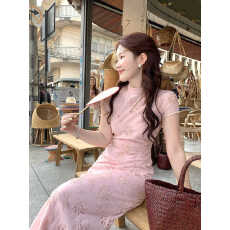 批发火火火【樱序寻芳】新中式镂空提花改良旗袍收腰<b class='q'>优雅</b>绝美连衣裙