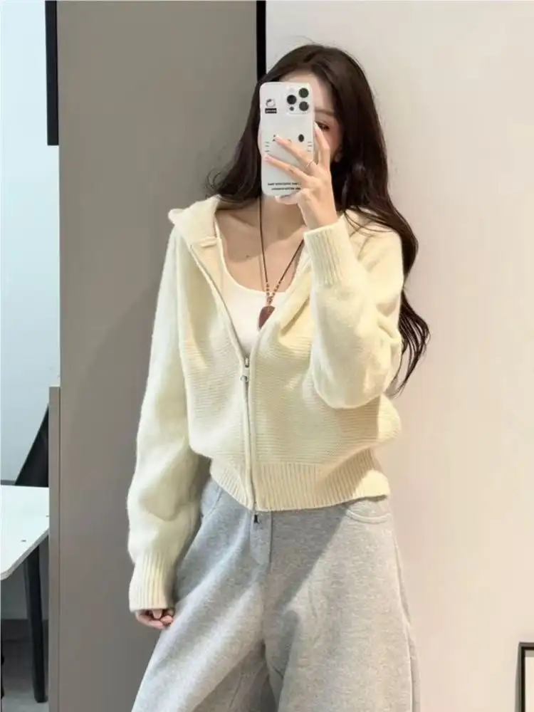 후드 지퍼 가디건 니트 상세 이미지 2
